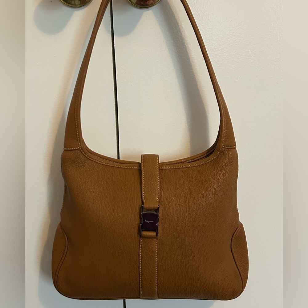 Salvatore Ferragamo Leather Shoulder Bag with Silver Buckle